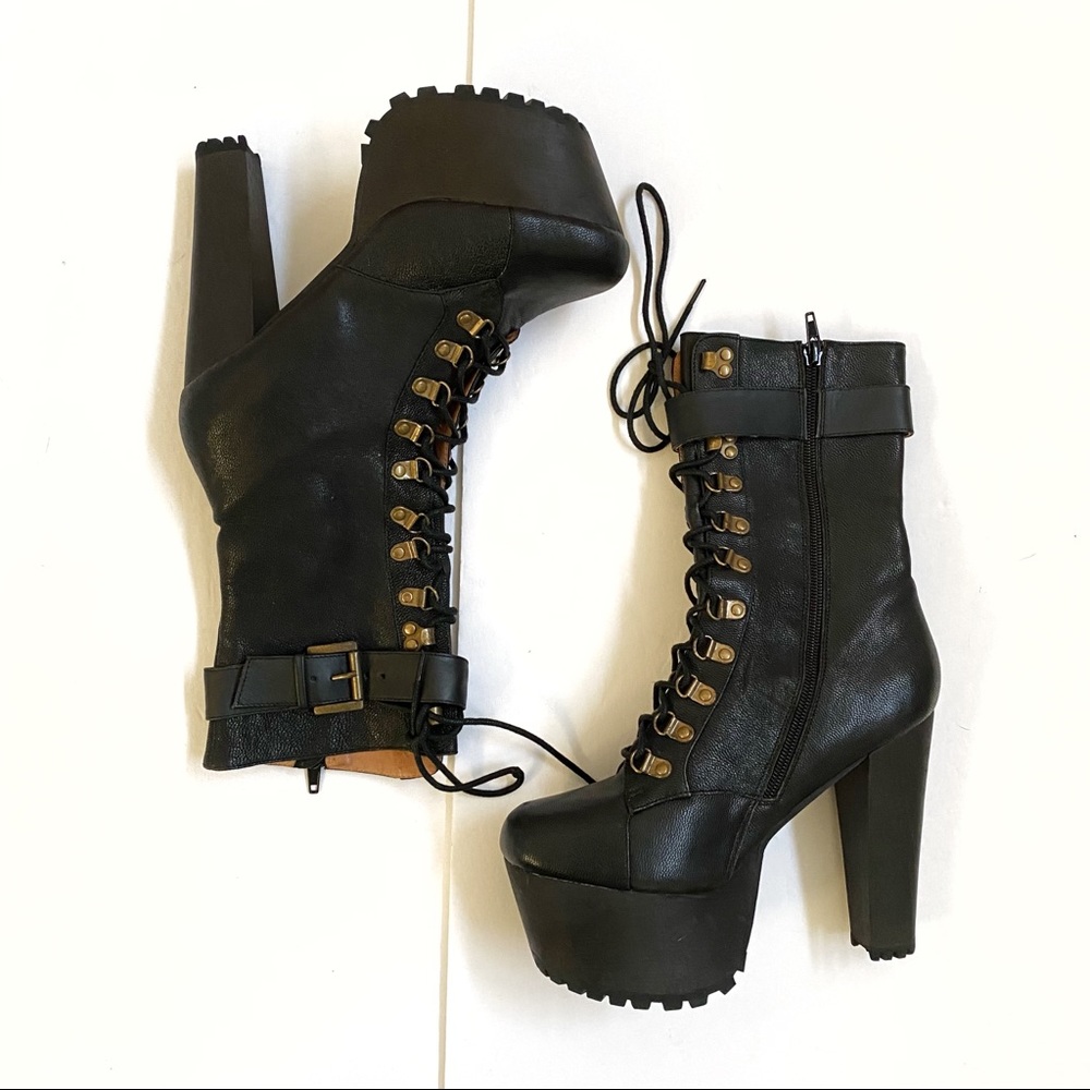 Jeffrey Campbell Wildfox Sergeant Pepper black leather lace up platform boot - Picture 4 of 13